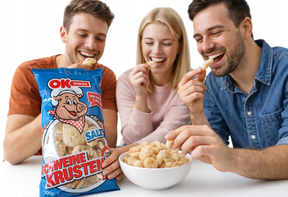 OK. Kiaulienos žievelės Sūdyti traškučiai Šoninės mėsa Traškūs užkandžiai Keto De