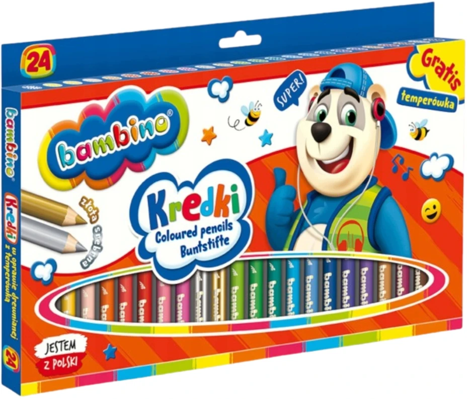Office Kredki ołówkowe Bambino 24 Kolory Jumbo DREWNIANA OPRAWA + TEMPERÓWKA