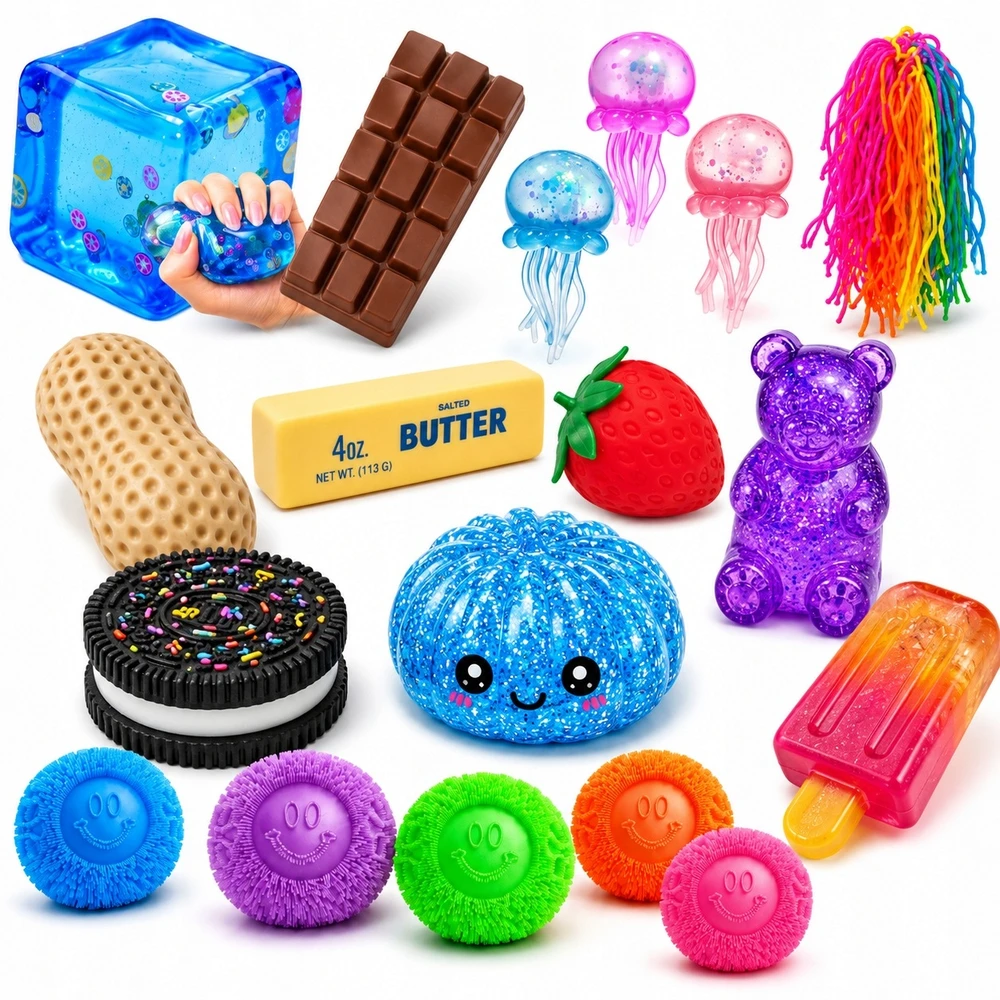 Okami 13 Squishy antistresinių kukulių Squishy kubelių rinkinys meškiuko sūrio sviesto