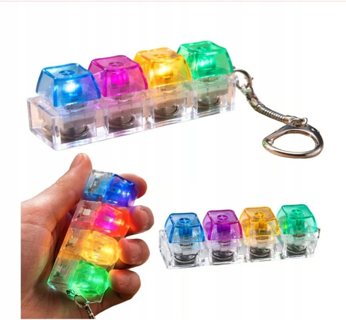 Okami Antistresinis Clicker Keychain Fidget 4 jungikliai Clicker LED apšvietimo klaviatūra