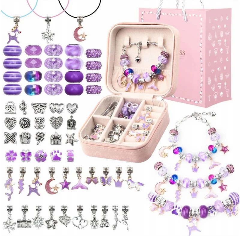 Okami Rinkinys Violetinis DO ROBIENIA BRANSOLETEK NASZYJNIKÓW PUDEŁKO KORALIKI