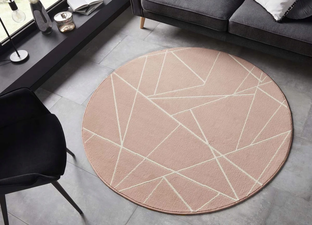 Okrągły nowoczesny dywan do salonu,rožinė kreminė wzór geometryczny 140cm