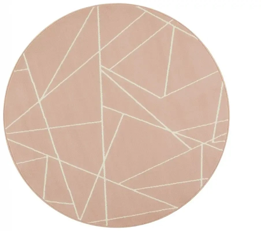 Okrągły nowoczesny dywan do salonu,rožinė kreminė wzór geometryczny 140cm