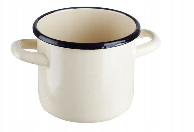 Olkusz TRADICINIS METALINIS EMALINIS PUODAS, AUKŠTAS, 14cm, LYGUS