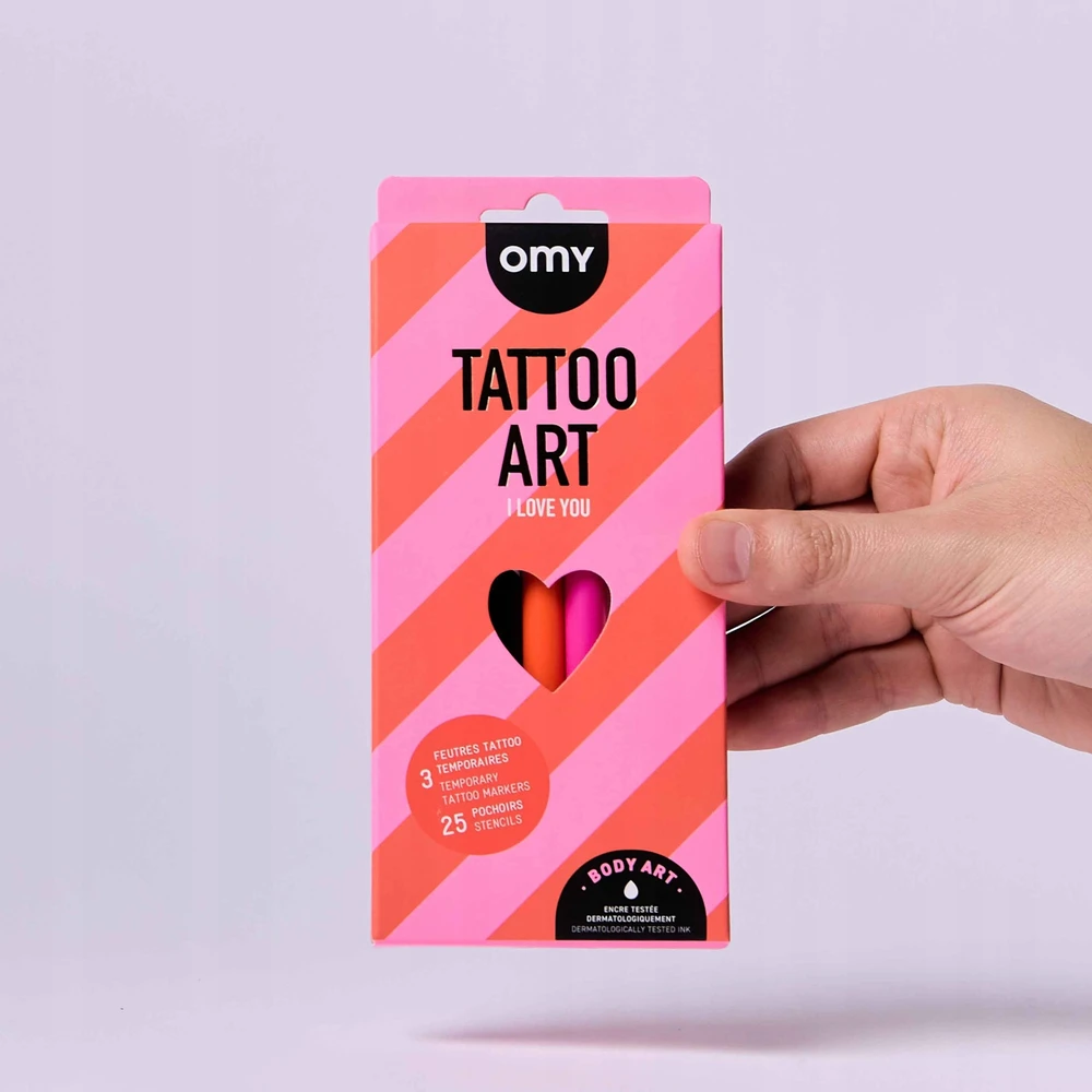 OMY 3 ŽYMEKLIŲ RINKINYS TATUiruotėms KURTI – MYLIU TAVE