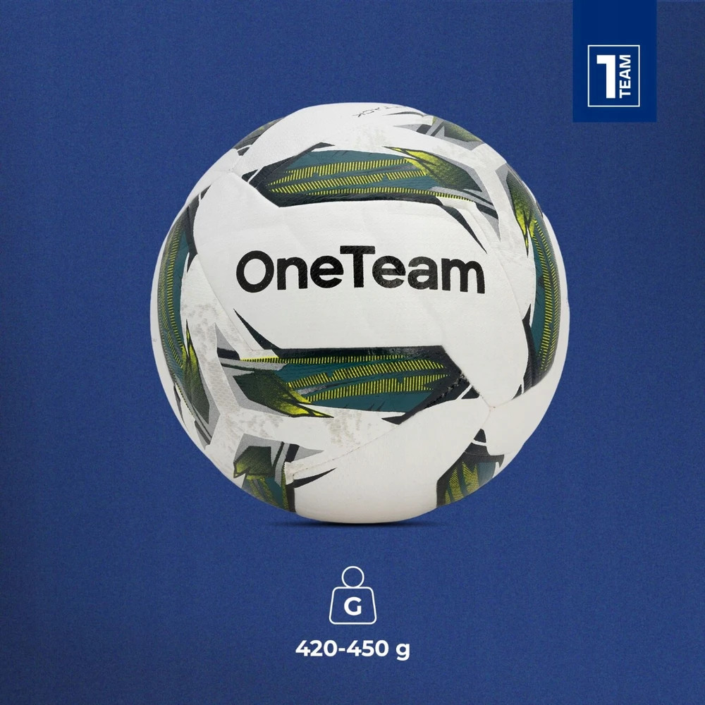 OneTeam futbolo kamuolys HB Attack, baltas/žalias, dydis 5