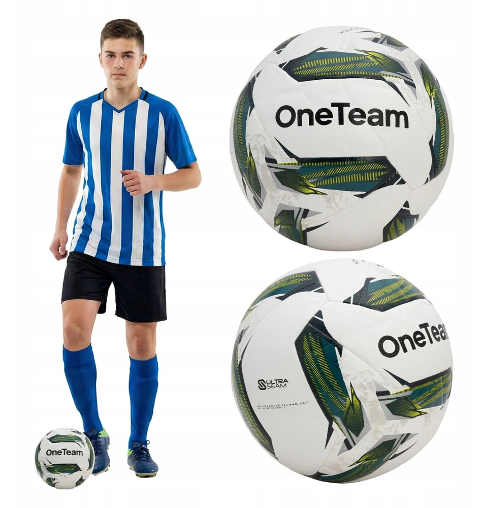 OneTeam futbolo kamuolys HB Attack, baltas/žalias, dydis 5