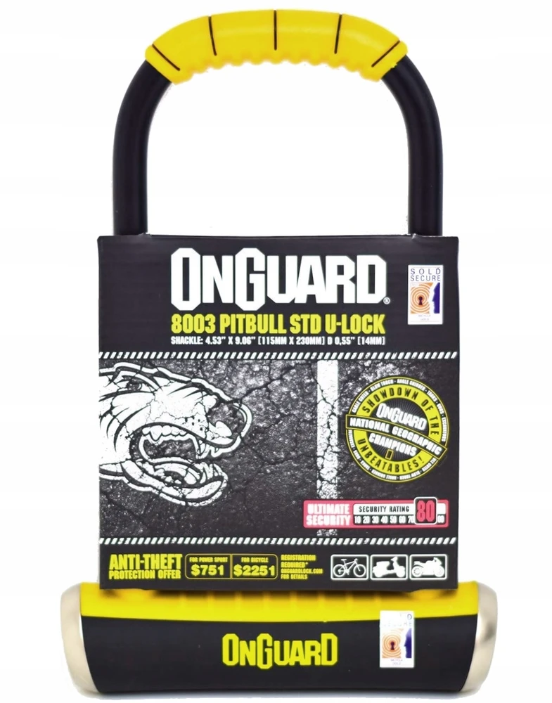 Onguard Pitbull Std U-lock dviračio spyna su laikikliu