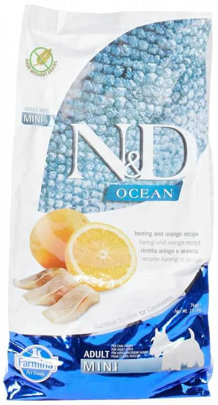 FARMINA N&D OCEAN - DOG Dry Herring&Oranžinis ADULT MINI 7kg
