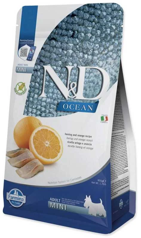 FARMINA N&D OCEAN - DOG Dry Herring&Oranžinis ADULT MINI 800g