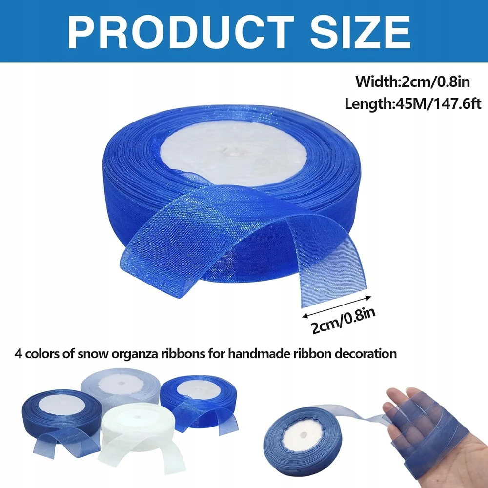 ORGANZŲ JUOSTOS 45M 20MM 4 VIENŲ RINKINYS DOVANŲ DEKORACIJOS ŠIFONAS
