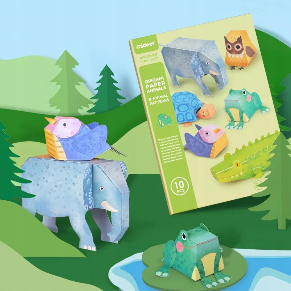 Origami mideer 9 modeliai – popieriniai gyvūnai nuo 5 metų