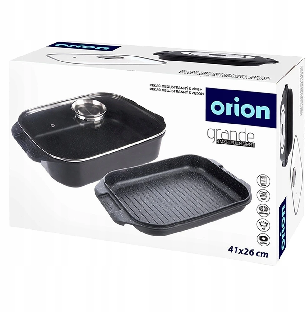 Orion Kepimo skarda 7L 41X26X15CM ALIUMININIS SU GRILINIU KEPU IR STIKLINIU dangteliu