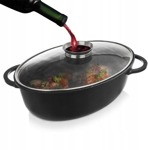 Orion KIETOS GRANITINĖS KEPO SKELĖS SU DANGIU, OVALUS PUODAS, 8L, Juodas