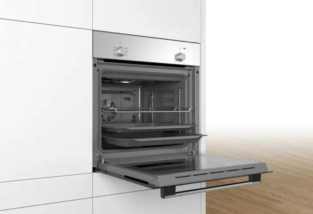 Orkaitė Bosch | Oven | HBF010BR1S | 66 L | A | Multifunctional | Manual | Knobs | Height 59.5 cm | Plotis 59.4 cm | Nerūdijantis plienas