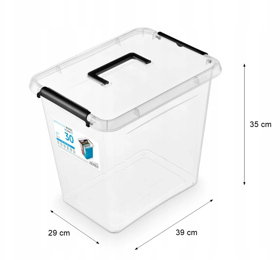 Orplast Pojemnik plastikowy 30 L su pokrywą i rączką, permatomas organizer