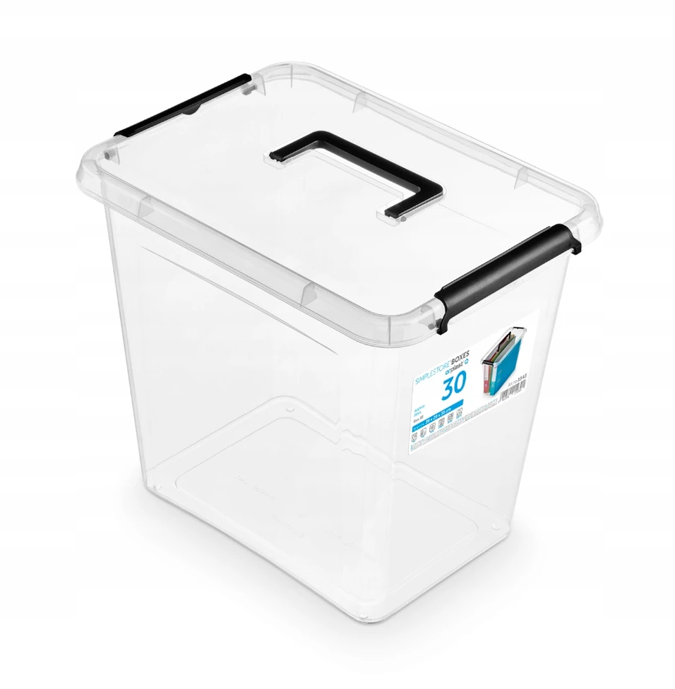 Orplast Pojemnik plastikowy 30 L su pokrywą i rączką, permatomas organizer