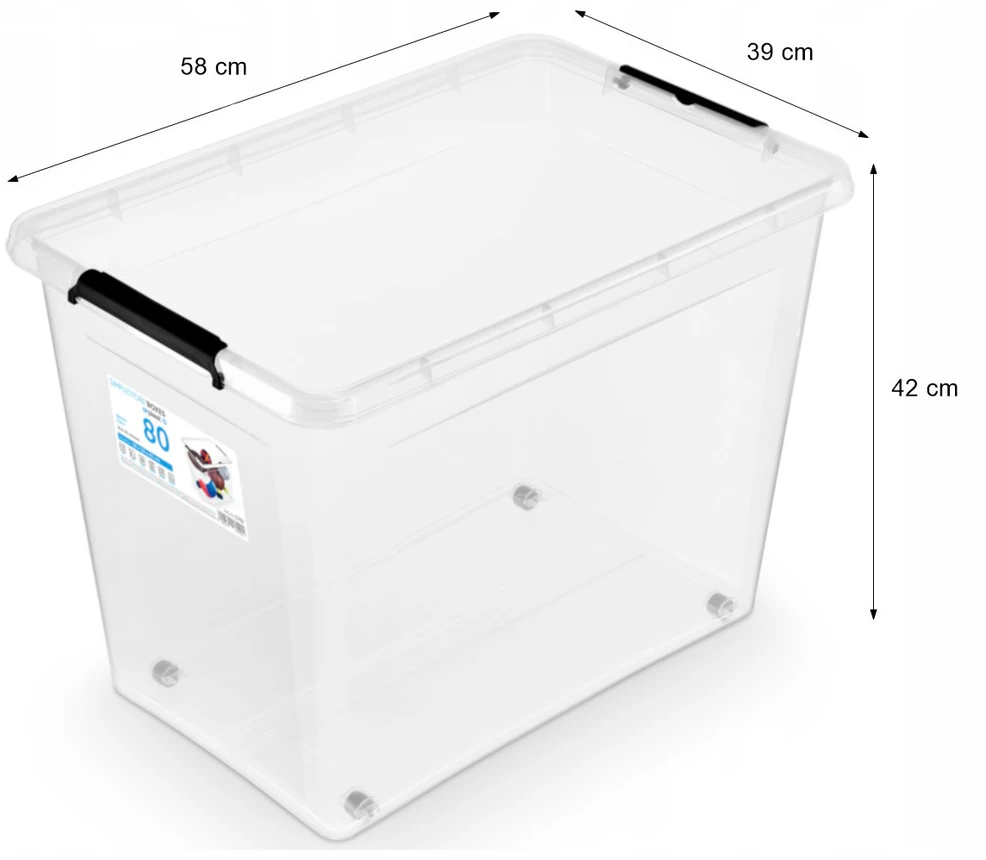 Orplast Pojemnik plastikowy 80 l permatomas su pokrywą na kółkach organizer