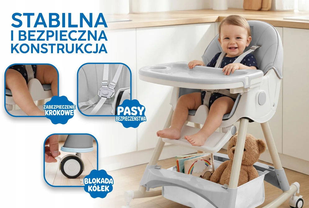 Orsetto MAITINIMO KĖDĖ SU SUKURIMO FUNKCIJA VAIKAMS 6 viename SULANKSTAMAS PILKAS