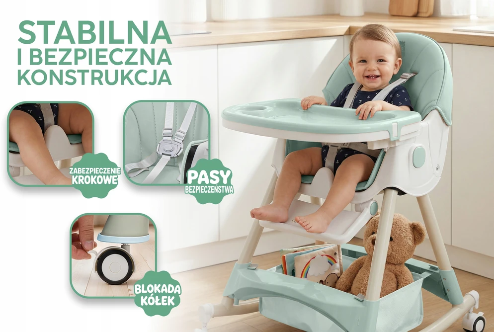 Orsetto MAITINIMO KĖDĖ SU SUPAMOJO FUNKCIJA VAIKAMS 6 viename SULANKSTAMAS ŽALIA