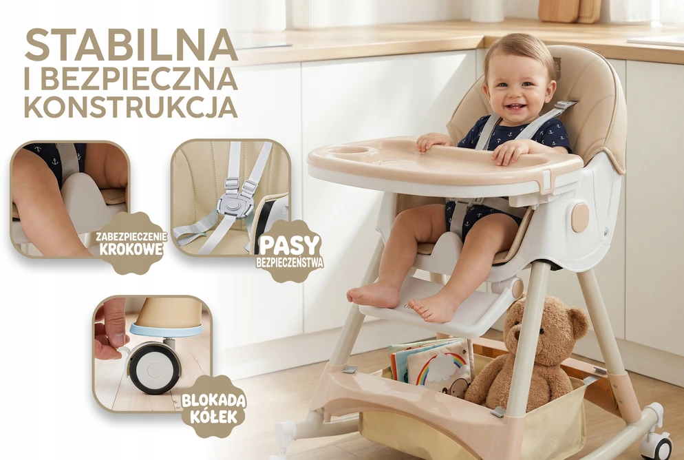 Orsetto MAITINIMO KĖDĖ SU SUPAMOJO FUNKCIJA VAIKAMS 6 viename SUlenkiama smėlio spalvos