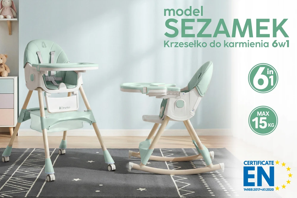 Orsetto MAITINIMO KĖDĖ SU SUPAMOJO FUNKCIJA VAIKAMS 6 viename SULANKSTAMAS ŽALIA