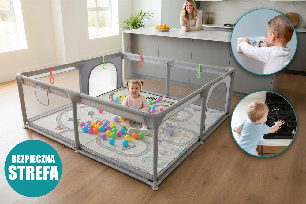 Orsetto VAIKŲ DARŽAS SU PUTOLOMIS KILIMU 150x180 cm SAUSAS BASEINAS + RANKENĖLES IR 50 KAMULIŲ
