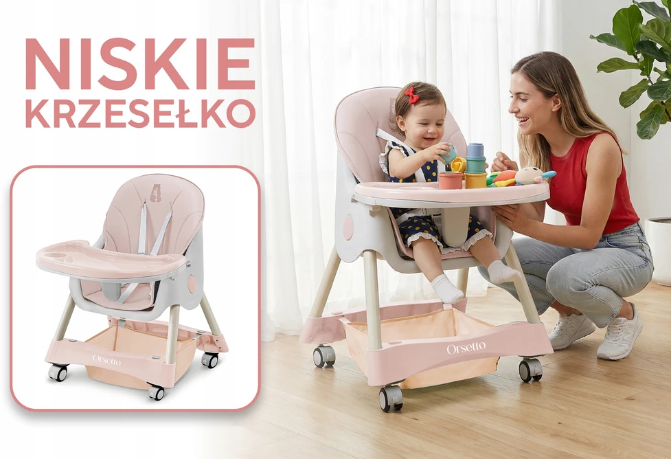 Orsetto VAIKŲ KARAMELĖ MAITINIMO KĖDĖ 4 IN 1, SULANKSTAMAS DIRŽELAIS + NEMOKAMAI
