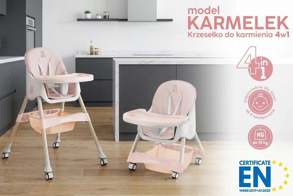 Orsetto VAIKŲ KARAMELĖ MAITINIMO KĖDĖ 4 IN 1, SULANKSTAMAS DIRŽELAIS + NEMOKAMAI