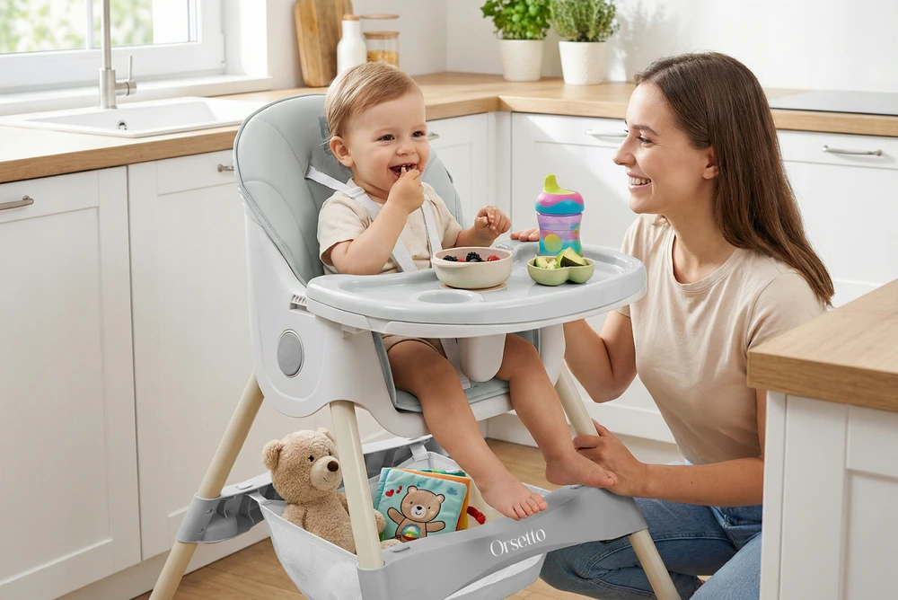 Orsetto VAIKŲ KARAMELĖ MAITINIMO KĖDĖ 4 IN 1, sulankstoma DIRŽELAIS + NEMOKAMAI