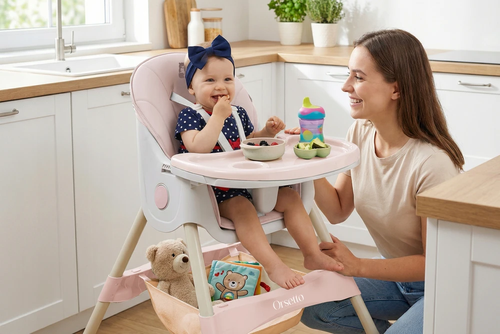 Orsetto VAIKŲ KARAMELĖ MAITINIMO KĖDĖ 4 IN 1, SULANKSTAMAS DIRŽELAIS + NEMOKAMAI
