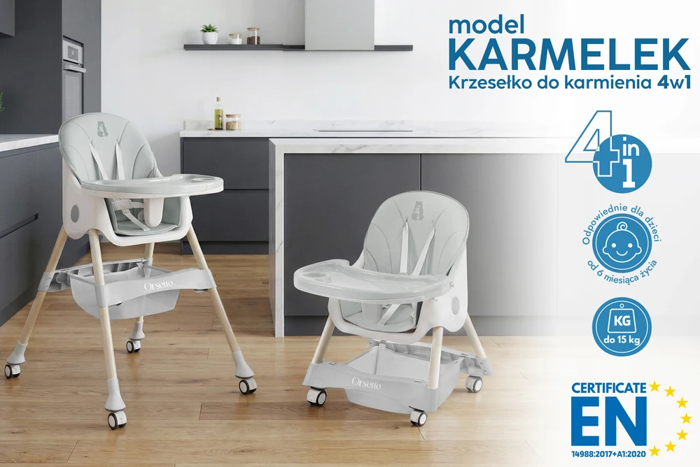 Orsetto VAIKŲ KARAMELĖ MAITINIMO KĖDĖ 4 IN 1, sulankstoma DIRŽELAIS + NEMOKAMAI