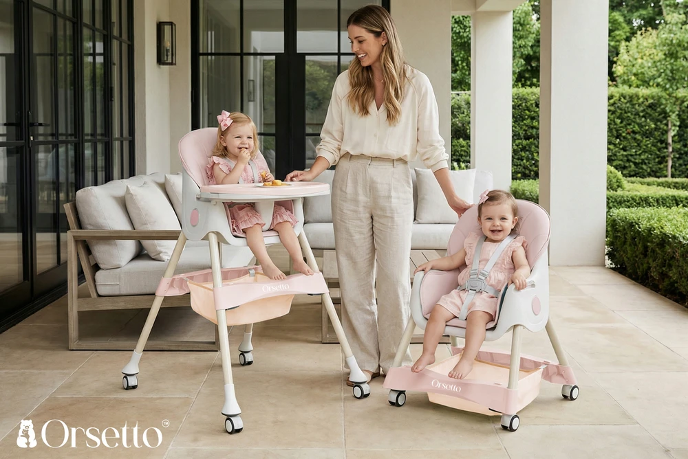 Orsetto VAIKŲ KARAMELĖ MAITINIMO KĖDĖ 4 IN 1, SULANKSTAMAS DIRŽELAIS + NEMOKAMAI