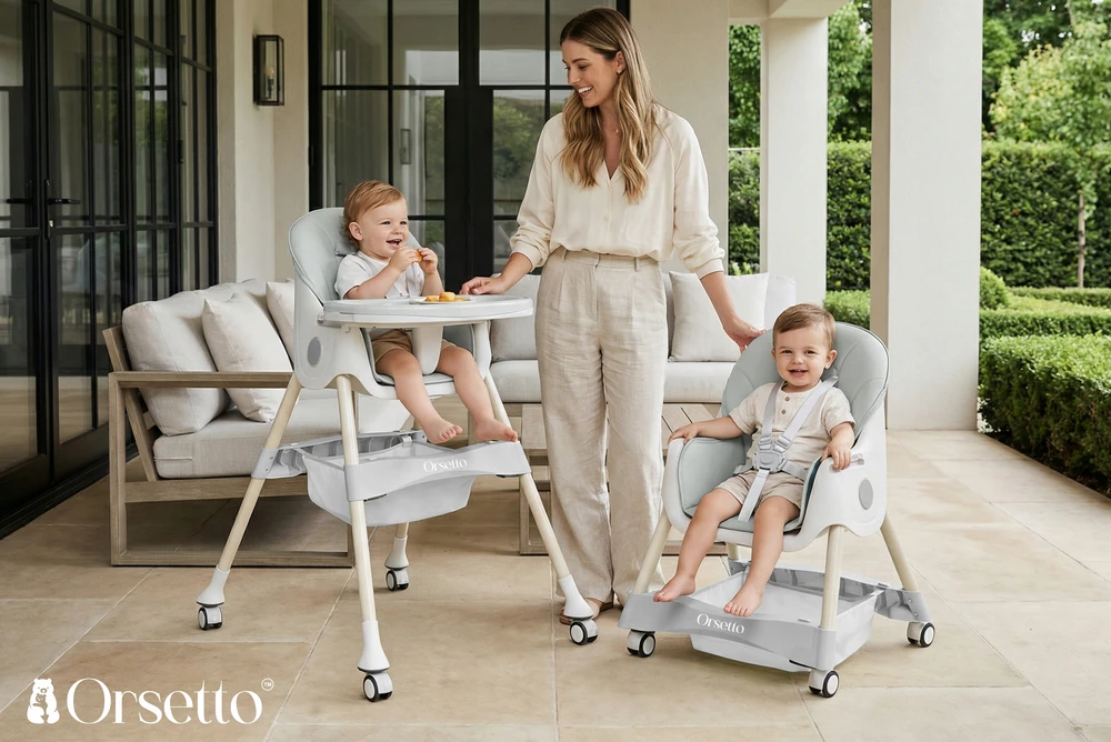 Orsetto VAIKŲ KARAMELĖ MAITINIMO KĖDĖ 4 IN 1, sulankstoma DIRŽELAIS + NEMOKAMAI