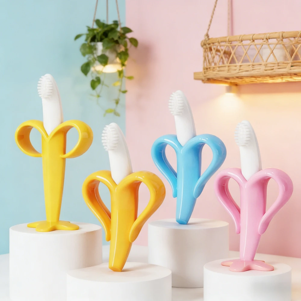 Ortodontinis logopedinis silikoninis dantukas - Geltona 3D Banana