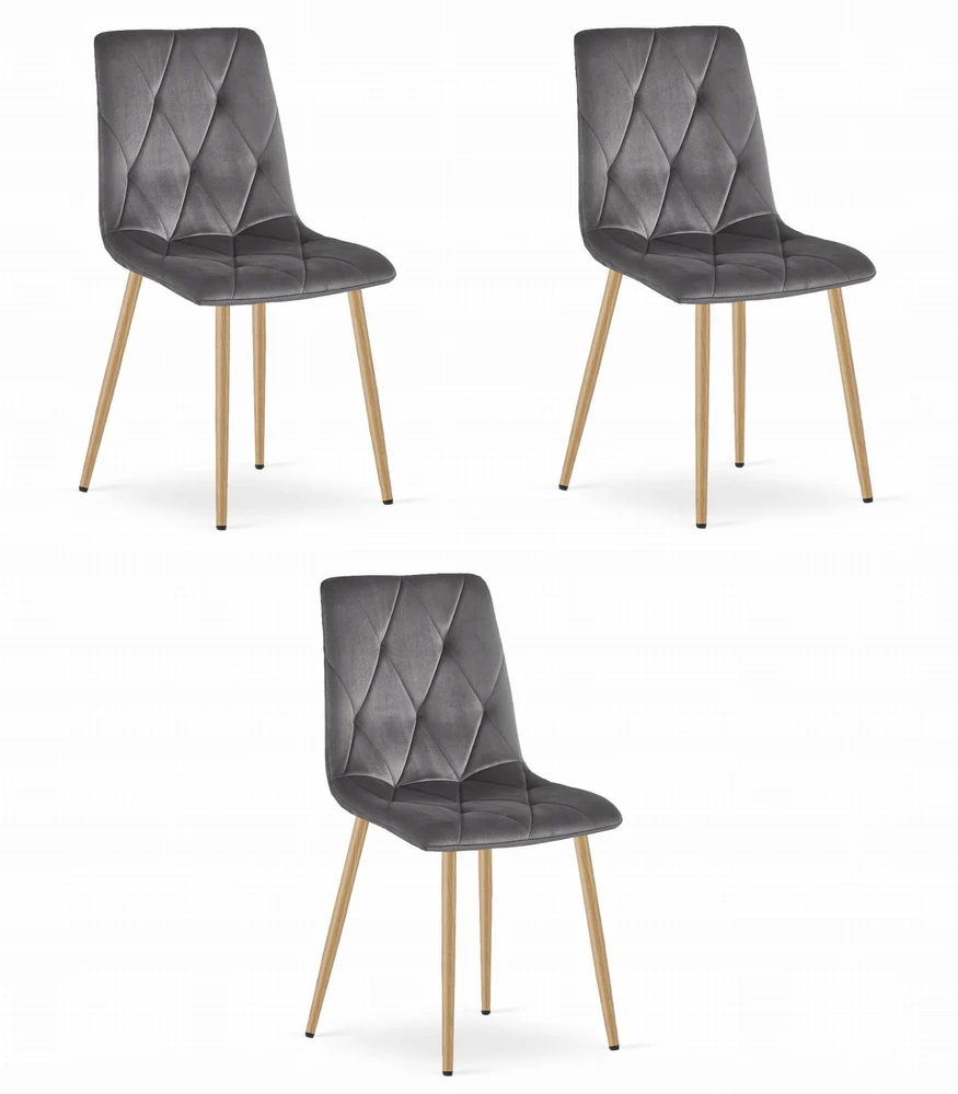 Oskar Kėdė LIBRA, veliūrinė, metalinės medienos imitacijos kojos, 3 vnt.