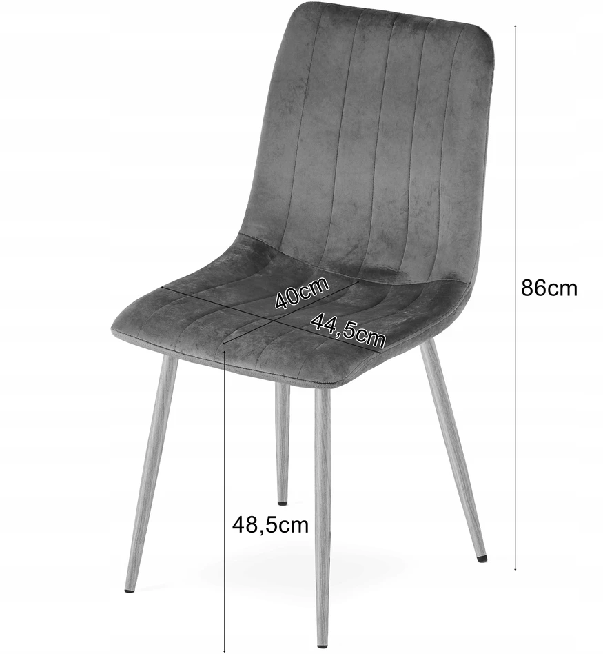 Oskar Kėdė su veliūriniu apmušalu ir metalinėmis medienos imitacijos kojomis, šviesiai pilka, 86 × 55 cm