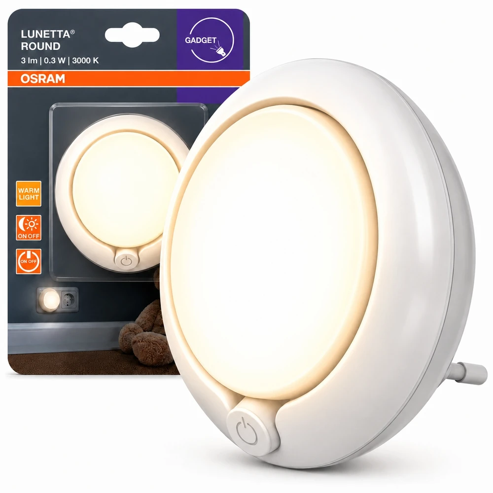 Osram 0,3W LED naktinis šviestuvas LUNETTA, baltas, 3000K, su šviesos jutikliu