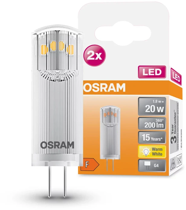 Candellux OSRAM LED kapsulinė lemputė PIN 20, G4, 1,8W, 2700 K, 200 lm, šiltai baltos sp.