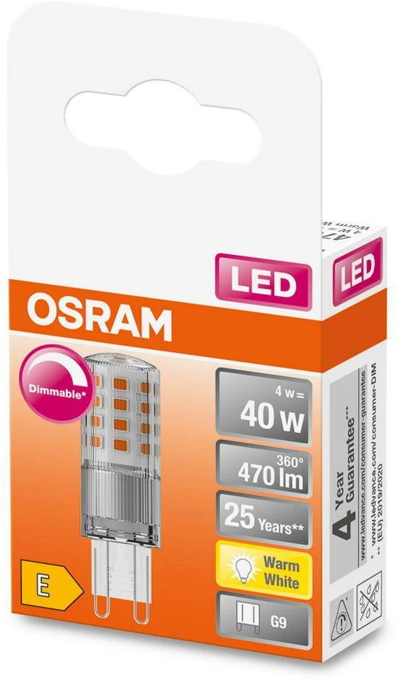 OSRAM LED kapsulinė lemputė PIN 40, G9, 4W, 2700 K, 470 lm, dimeriuojamas, šiltai baltos sp.