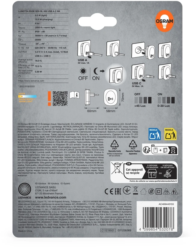 Osram LUNETTA EDGE SEN BL 830 USB A