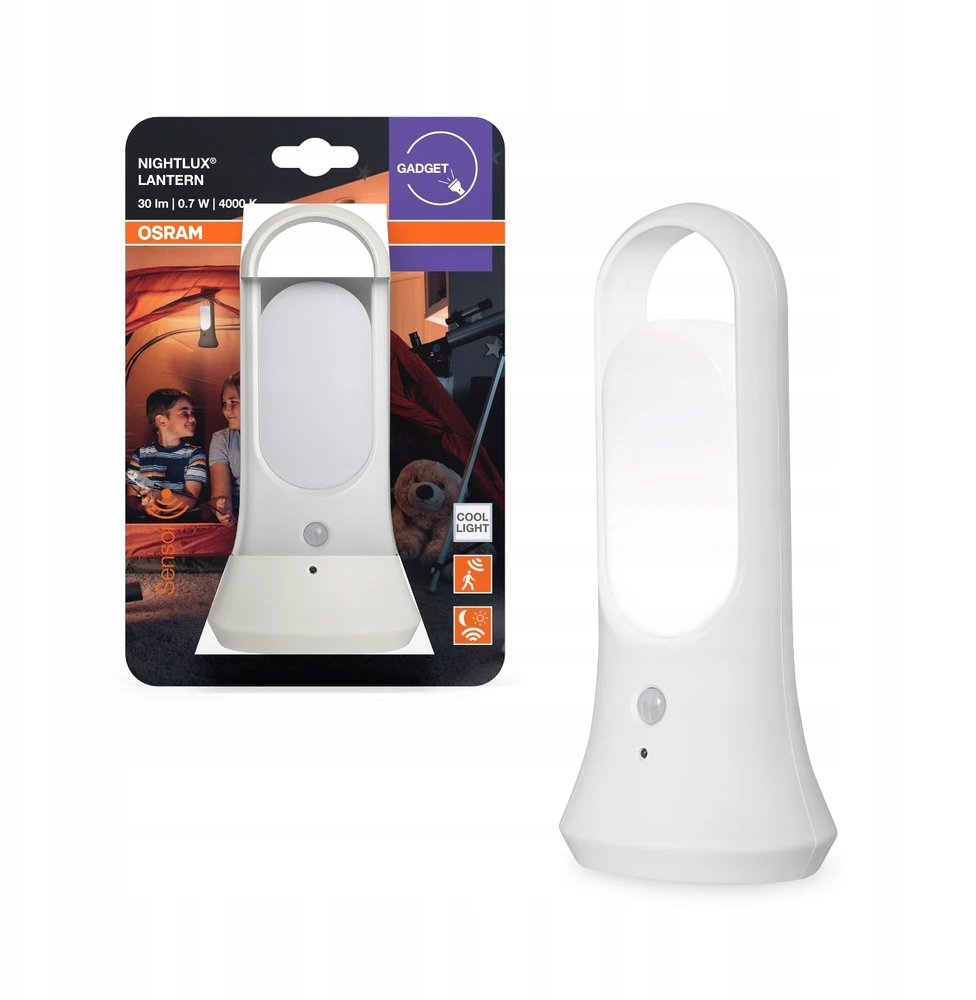 Osram 0,65W LED mobilus naktinis šviestuvas NIGHTLUX LANTERN, baltas, 4000K, su baterija ir judesio bei šviesos jutikliu