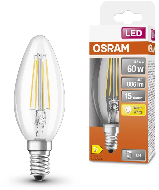 Osram Parathom Classic LED Filament 60 nepritemdytas 6W/827 E14 lemputė | E14 | 6 W | Šiltas Baltas