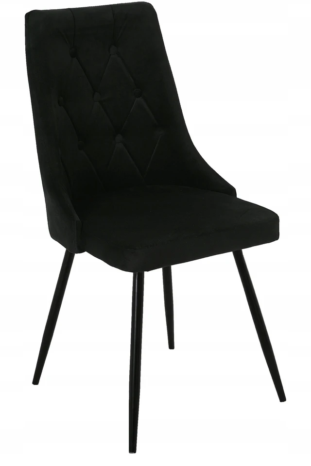 Ote Minkšta dygsniuota aksominė valgomojo kėdė juodomis metalinėmis kojomis