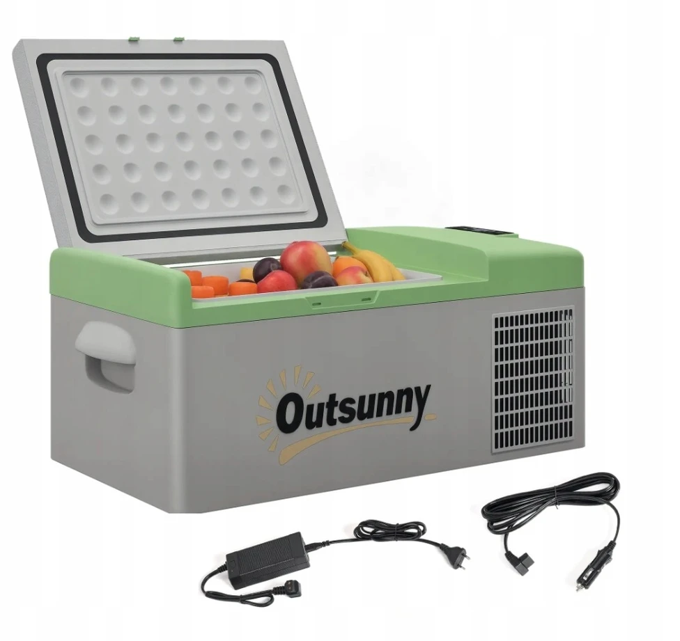 Outsunny kompresorinis šaldytuvas 16 l, automobilinis šaldytuvas 12/24 V DC ir 100-240 V AC, iki -20 °C, nešiojama šaldymo dėžė su MAX/ECO režimais, mini šaldytuvas stovyklavimui, sunkvežimiui, valčiai, kemperiui ir elektros lizdui