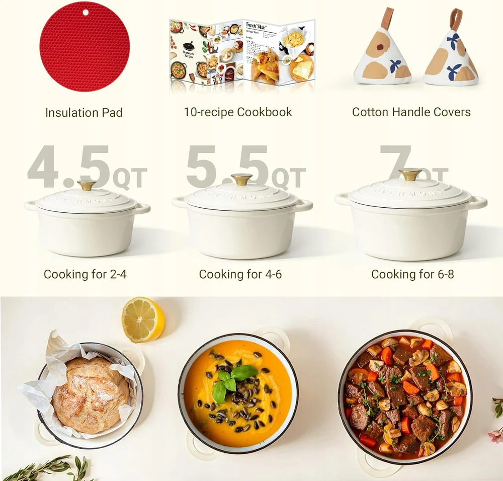Overmont 26 cm / 5,2 l emaliuotas ketaus apvalus puodas su dangčiu Cookboo