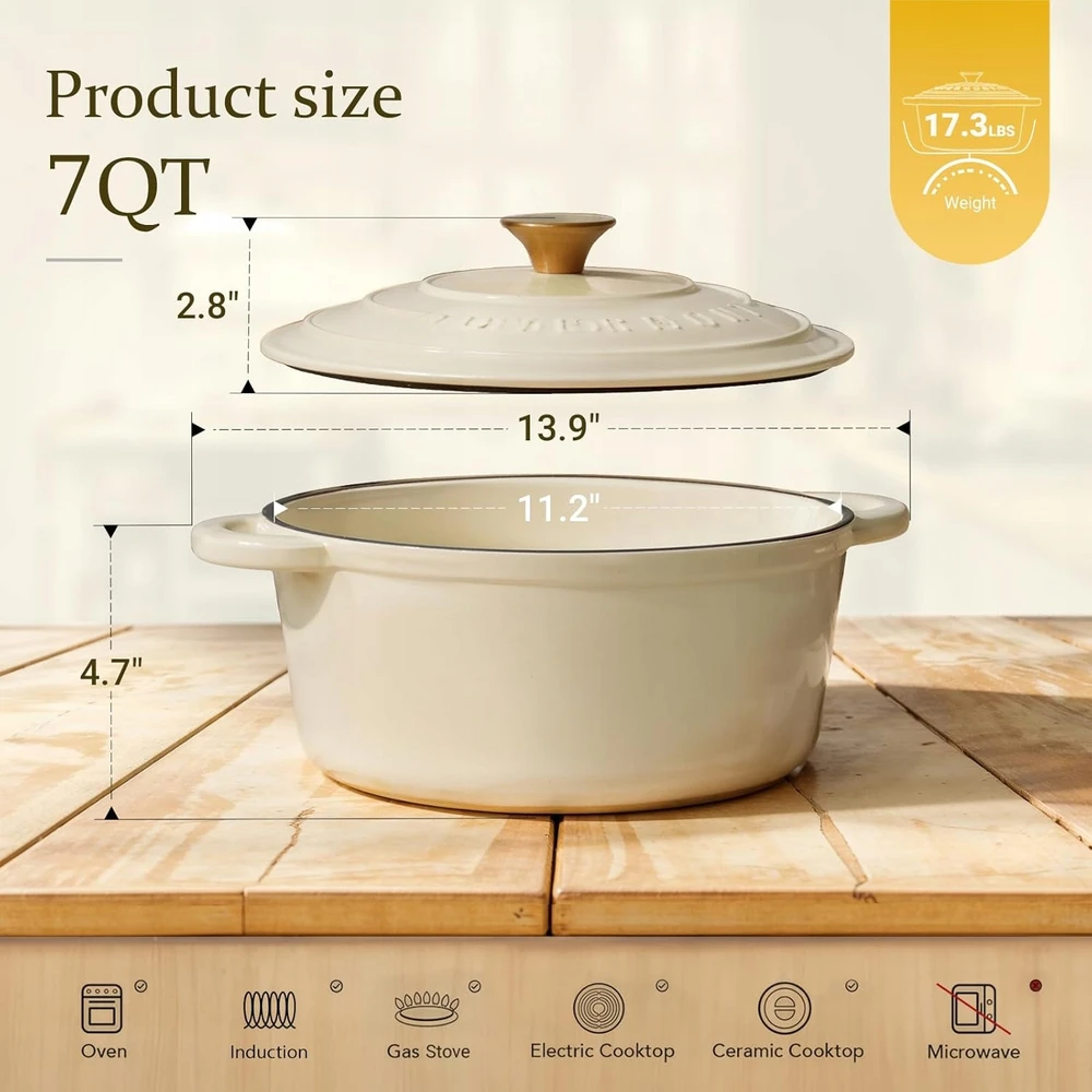 Overmont 26 cm / 5,2 l emaliuotas ketaus apvalus puodas su dangčiu Cookboo