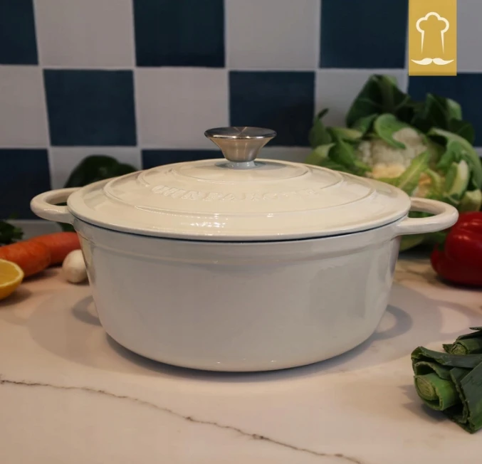 Overmont Emaliuotas ketaus puodas olandiška orkaitė 26 cm 4,7 l indukcinė orkaitės duona