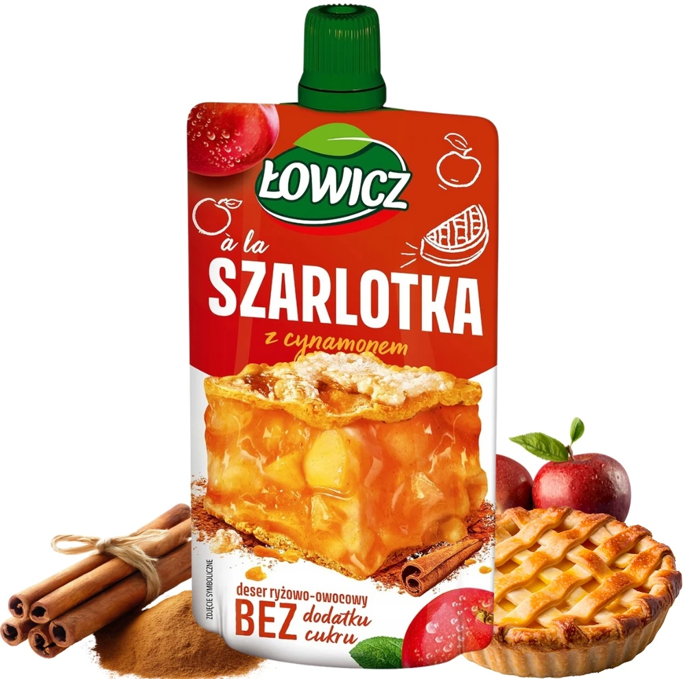 Łowicz Ryžių ir vaisių desertas a la obuolių pyragas su cinamonu 100 g x 12 vnt.