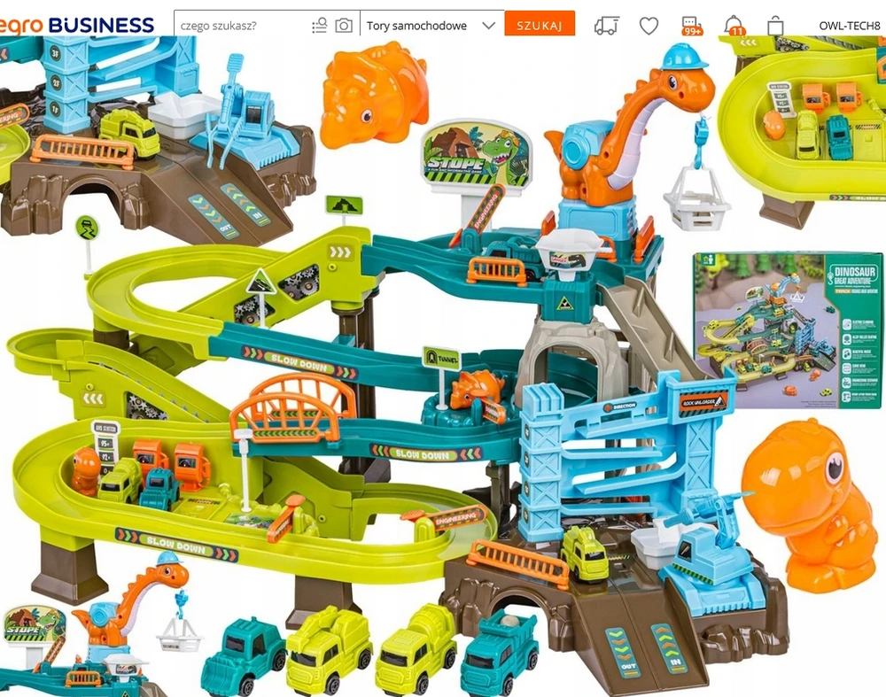 Owl Tech KAMULIŲ TRAKAS AUTOMOBILIŲ RALIS DINOZAURŲ STOVĖJIMAS GARAŽAS STATYBOS AIKŠTELĖS KASULA